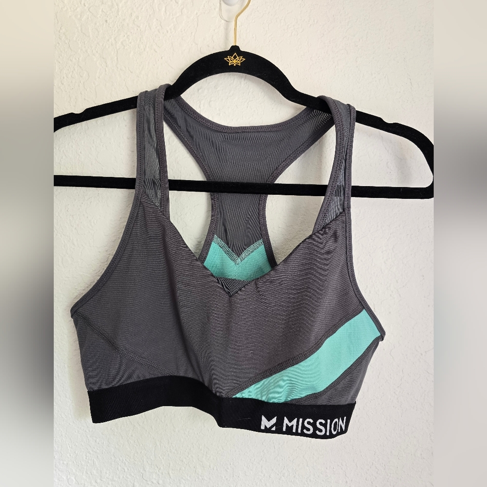 Women's Mission VaporActive Gray and Teal Sports Bra